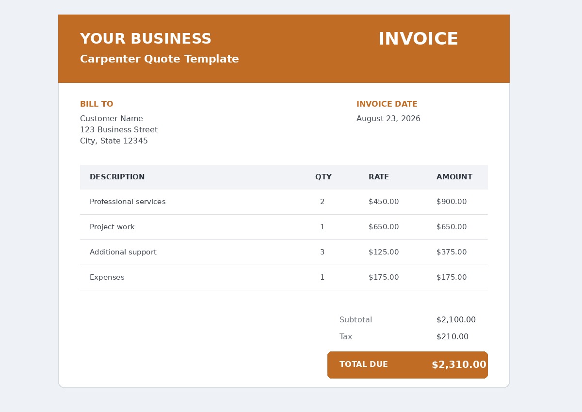 Carpenter quote template - Professional quotes for carpenters and woodworking businesses