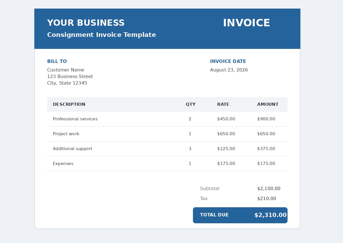 Consignment invoice template